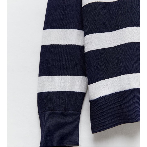 NWT Zara Minimalist RARE Preppy Long Sleeve Striped V-Neck Sweater - Picture 7 of 15